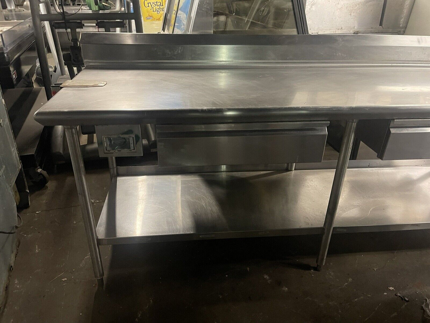 COMMERCIAL STAINLESS STEEL WORK TABLE 91” 2 DRAWERS USED