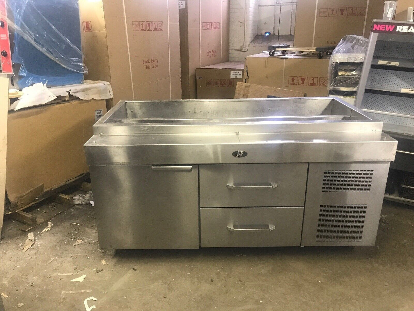 RANDELL 72” T LINE REFRIGERATED PREP STATION STAINLESS COOLER USED