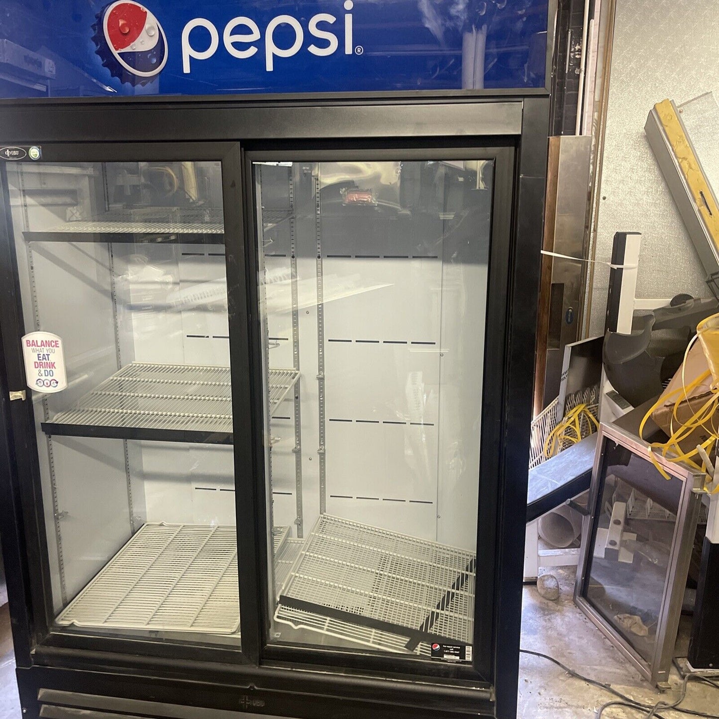 QBD CD45 2 GLASS SLIDING DOOR REFRIGERATOR PEPSI MERCHANDISER USED