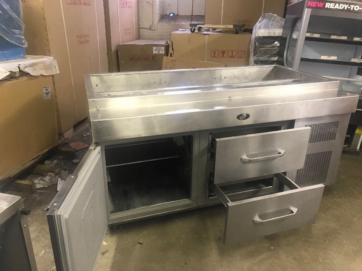 RANDELL 72” T LINE REFRIGERATED PREP STATION STAINLESS COOLER USED