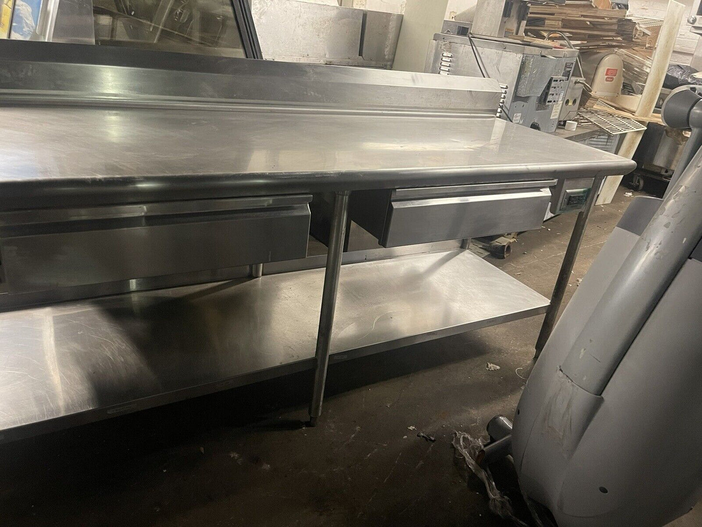 COMMERCIAL STAINLESS STEEL WORK TABLE 91” 2 DRAWERS USED