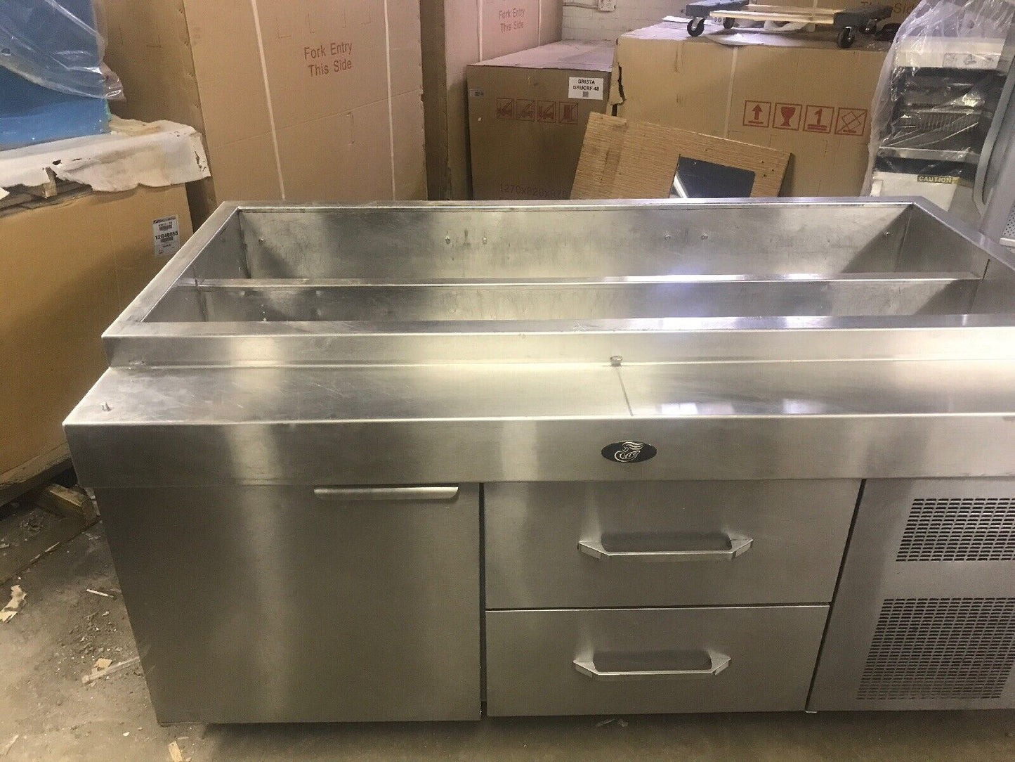 RANDELL 72” T LINE REFRIGERATED PREP STATION STAINLESS COOLER USED